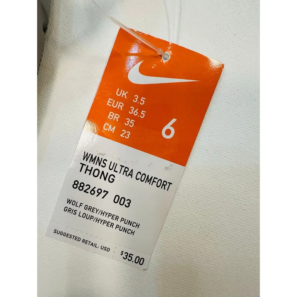 Nike Women’s Ultra Comfort Thong Sandals in Grey and Neon Orange Size 6 - Picture 6 of 7